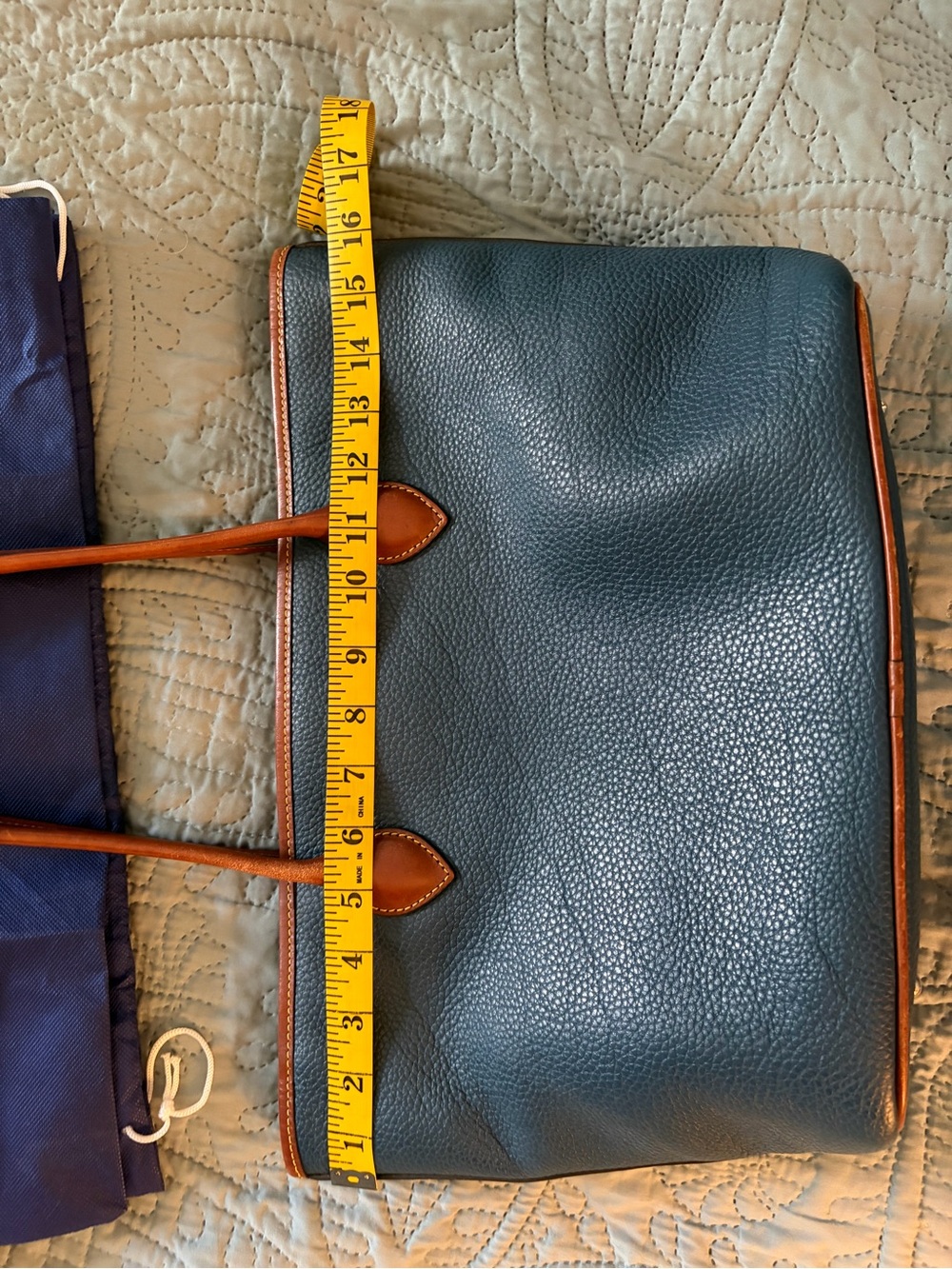 Dooney & Bourke denim blu Pebbled Leather Tote with Brown Trim and Gold Hardware - Picture 8 of 11
